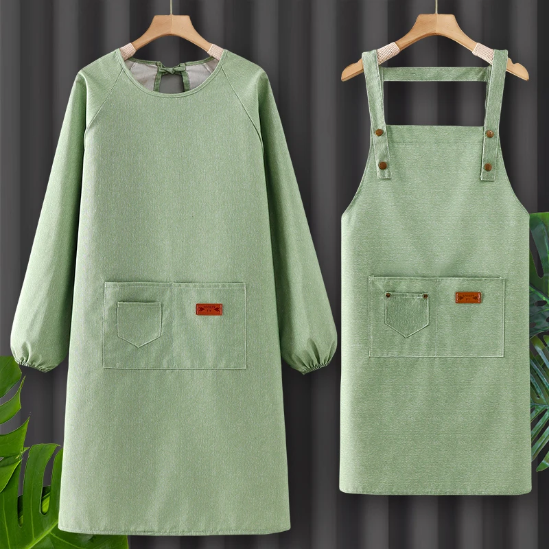 纯棉围裙厨房家用2025新款透气定制logo印字带袖罩衣女款防水厨房