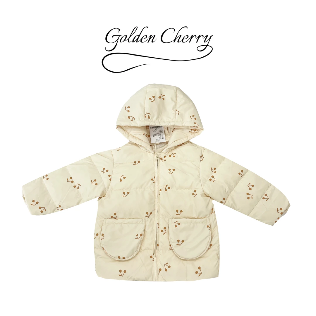 【Golden cherry】女童米色满印樱桃洋气连帽羽绒服566084