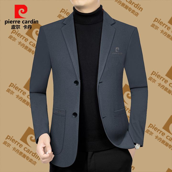 皮尔卡丹秋季高档厚款呢子西服外商务休闲修身西服上衣定制西装