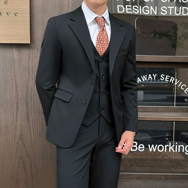 上班青年套装男士韩版修身商务黑色面试工作外套结婚新郎休闲礼服