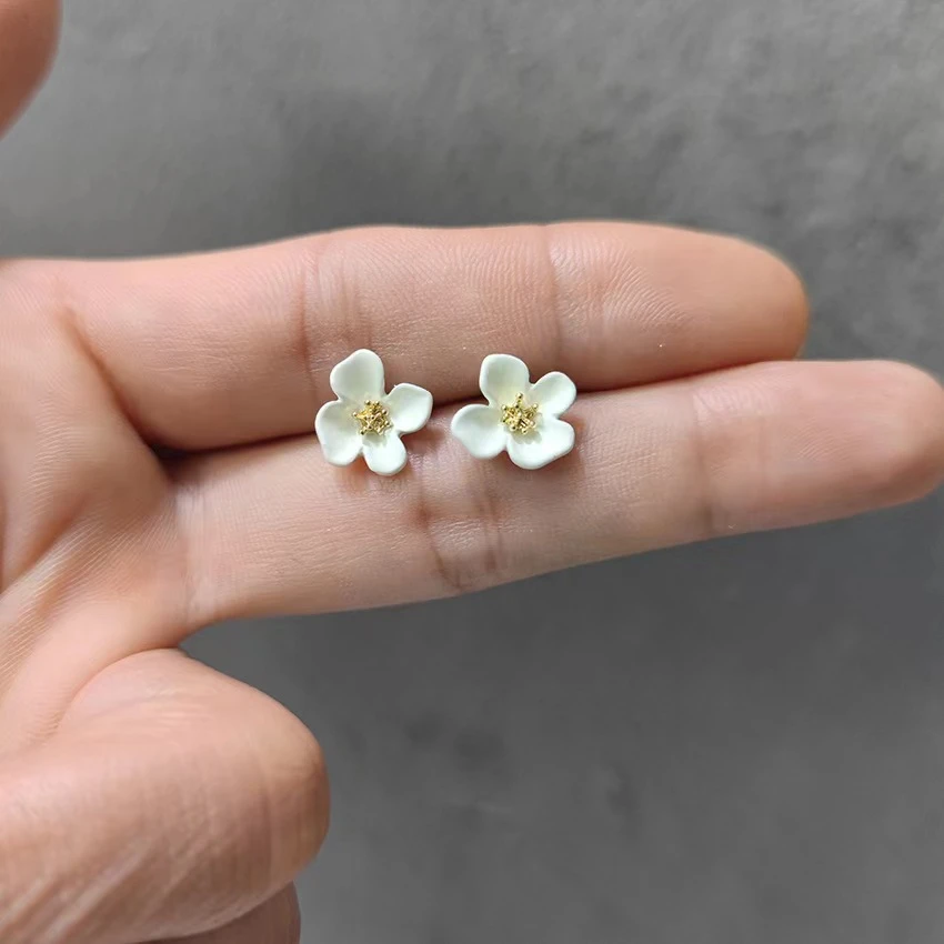 铜合金珐琅耳饰 925银针【28号】甜美花朵简约气质耳钉女