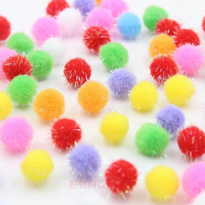 DIY手作辅料 七彩毛毛球彩色金葱球球毛毛球幼儿手工节庆装饰毛球