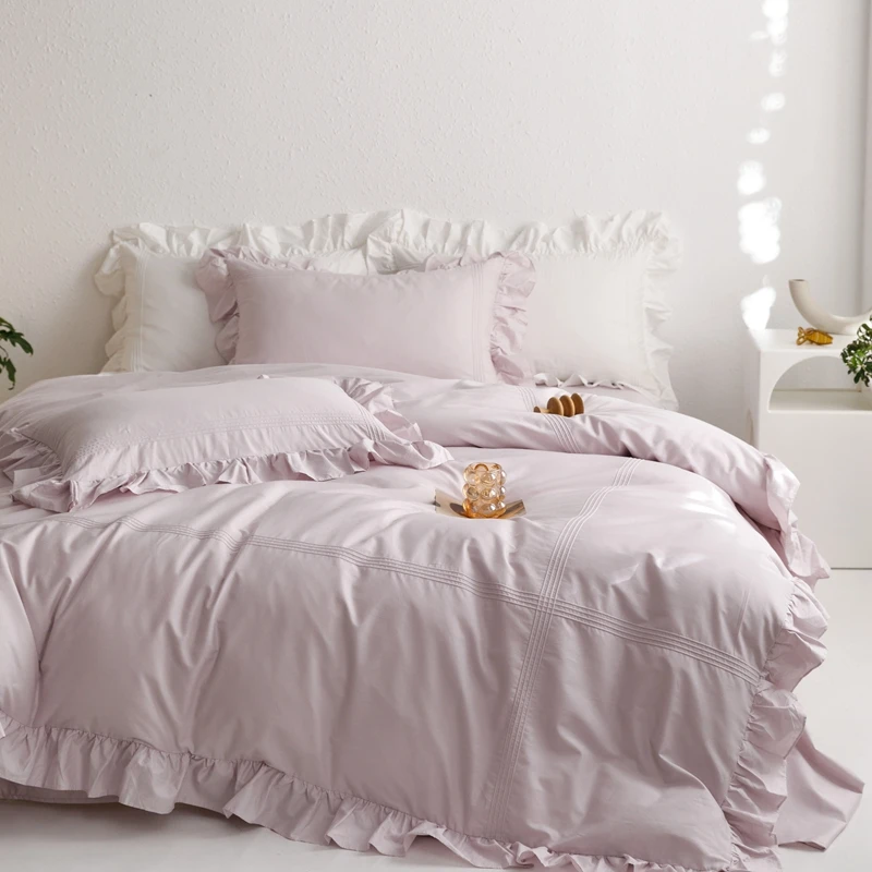 100%全棉长绒棉四件套仙女风纯色床笠纯棉床单被套小清新床上用品