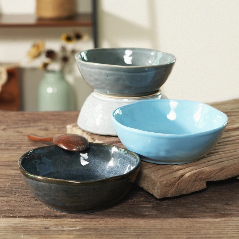 【微瑕】夏鱼创意陶瓷米饭碗吃饭碗家用小汤碗早餐碗日式复古-J6B