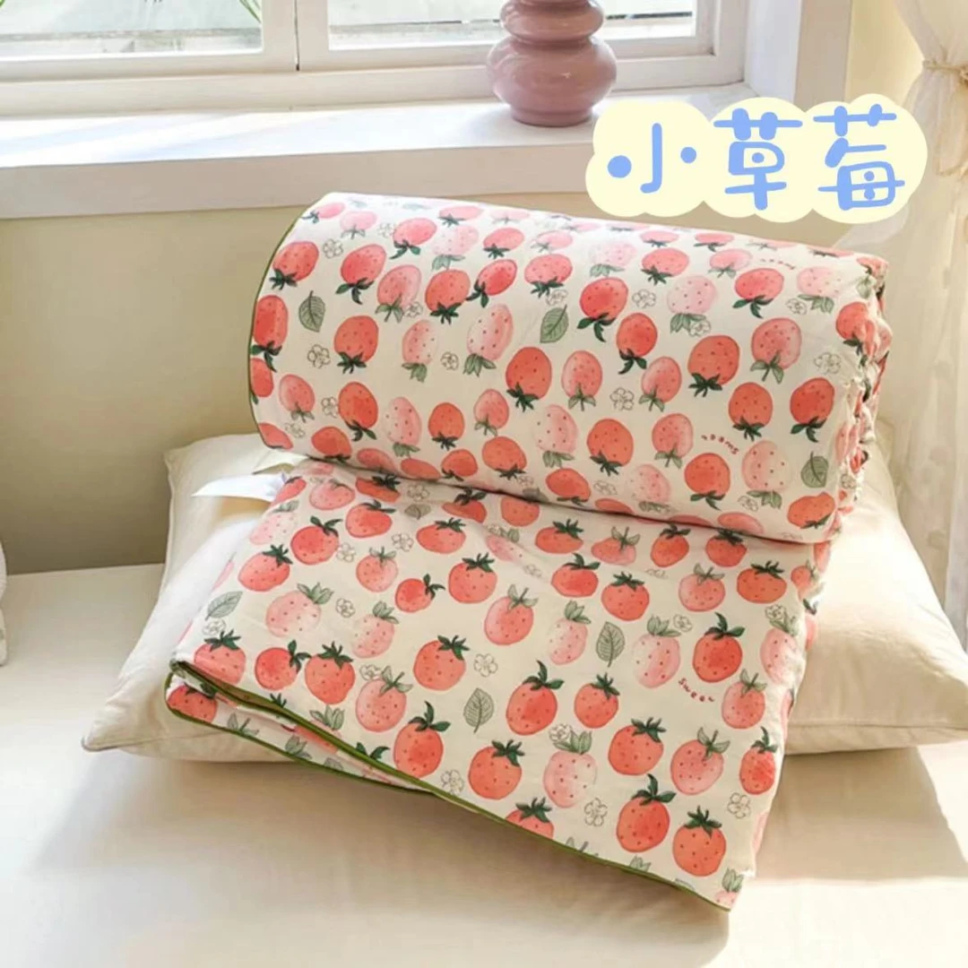 【微笑草莓春秋被】200*230四季云纱棉柔软春秋被冬被
