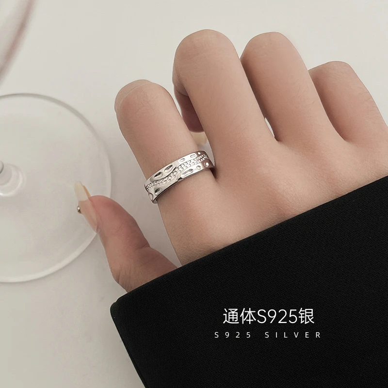 金美澳 925银戒指 时尚饰品男士小众开口调节指环潮流个性食指戒
