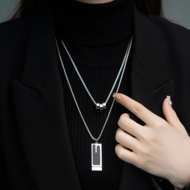 金美澳 钛钢项链 轻奢小众高级感不掉色长款毛衣链双层配饰装饰品