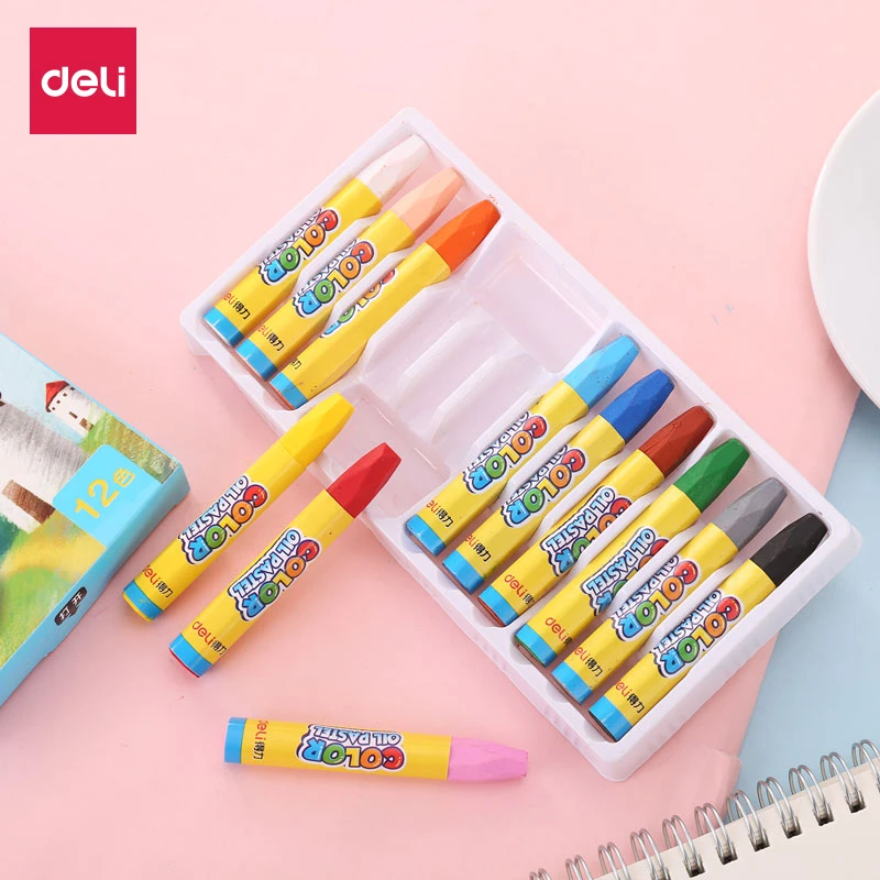 得力油画棒蜡笔涂鸦白色绘画幼儿园彩色宝宝腊笔12色18色可水