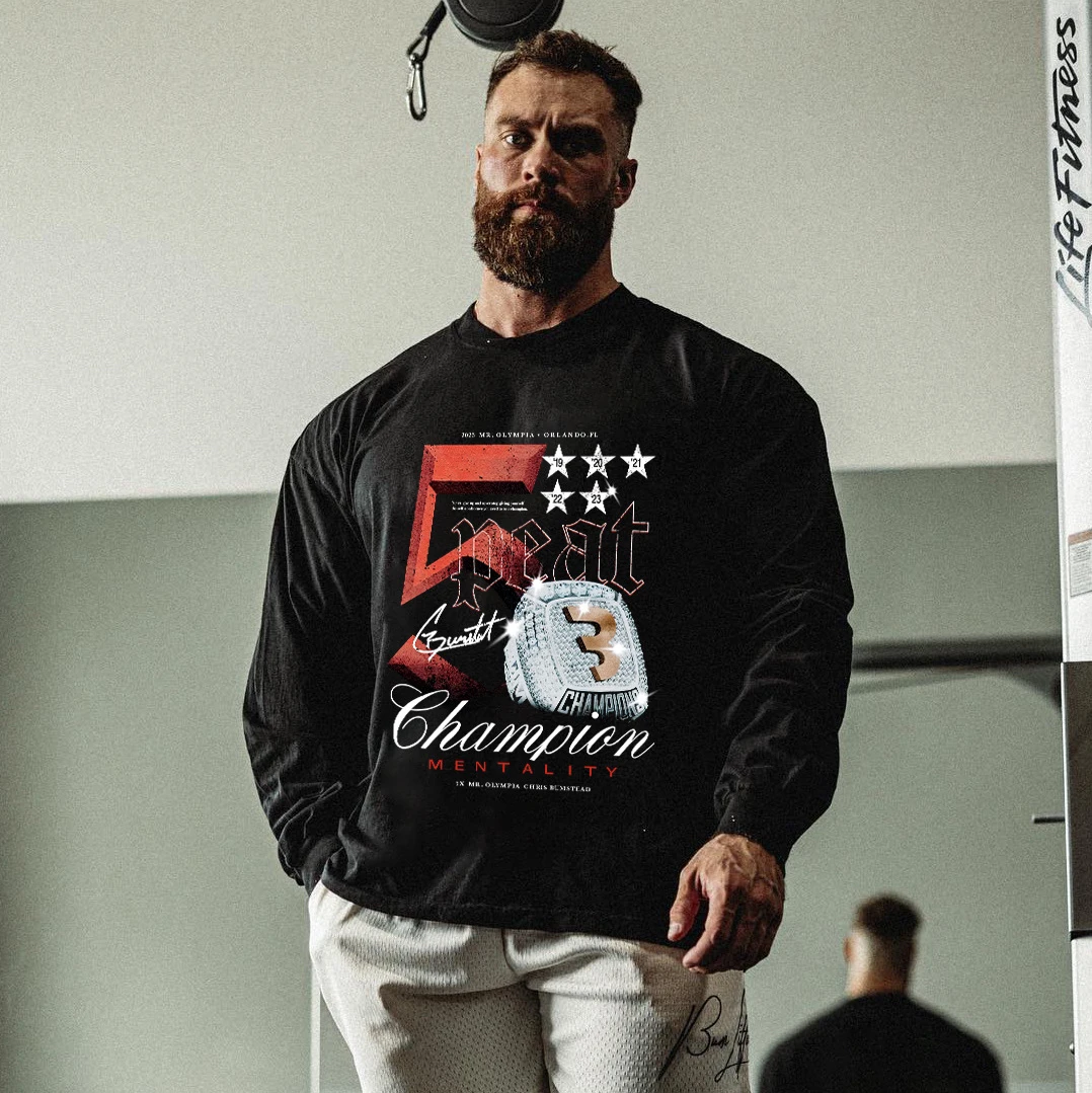 克里斯长袖五连精梳棉卫衣健身健美运动四连套头衫长袖美式