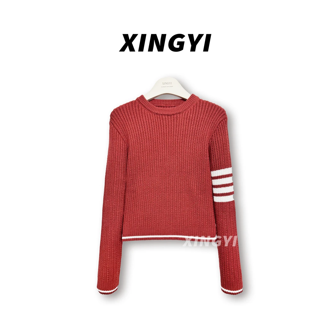 『XINGYI』学院风撞色四条杠羊毛针织衫女秋冬慵懒套头毛衣XY9282
