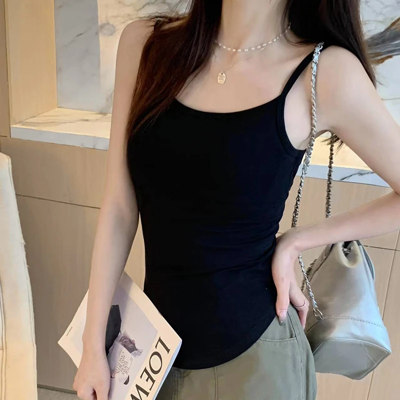117细吊带 弧形下摆背心通勤显瘦短款百搭打底美背新款夏季修身
