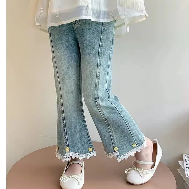 女童微喇叭秋季牛仔裤时尚2024新款小女孩洋气百搭时髦开叉外穿