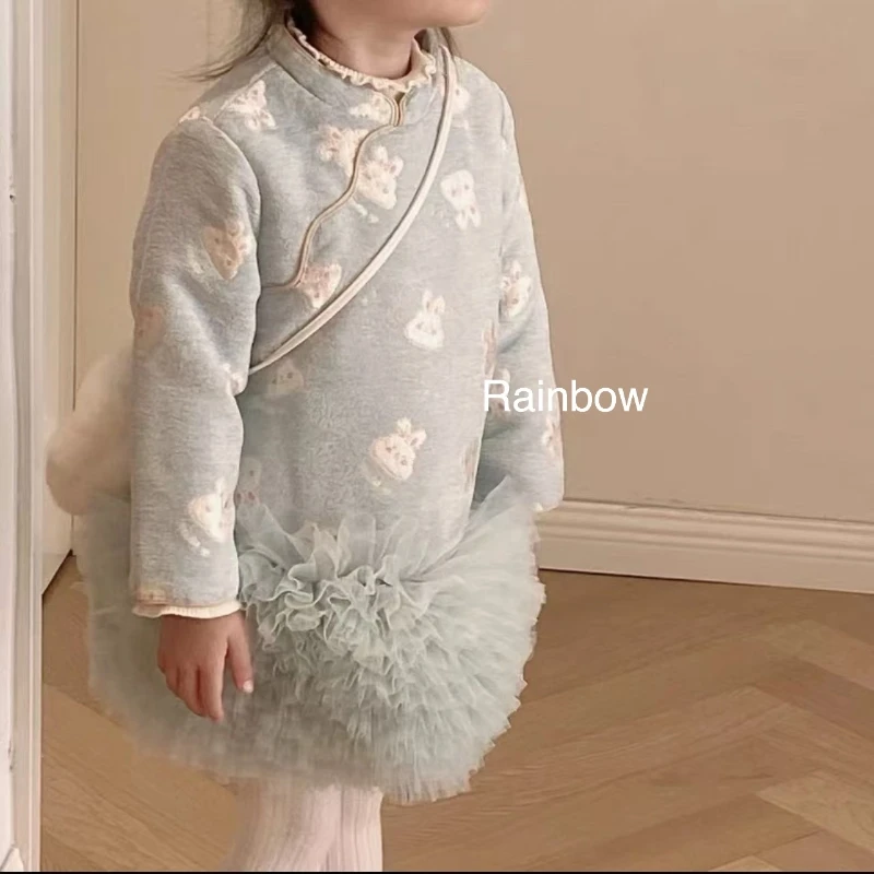 【Rainbow】2024冬款国风改良加棉加厚旗袍裙-68225