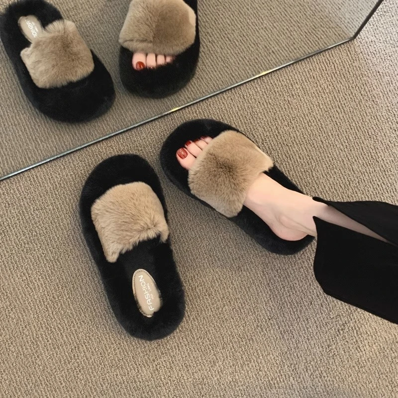 毛毛拖鞋女外穿2025新款秋冬季时尚厚底一字毛绒棉拖鞋网红毛毛鞋