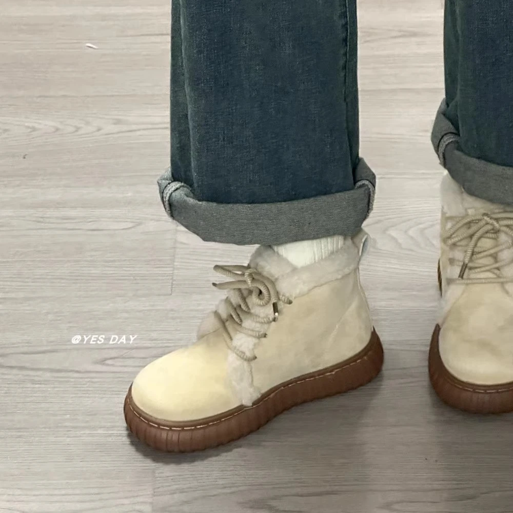 网红雪地靴女鞋2024新款冬季加绒女靴子日系复古厚底超火面包棉鞋