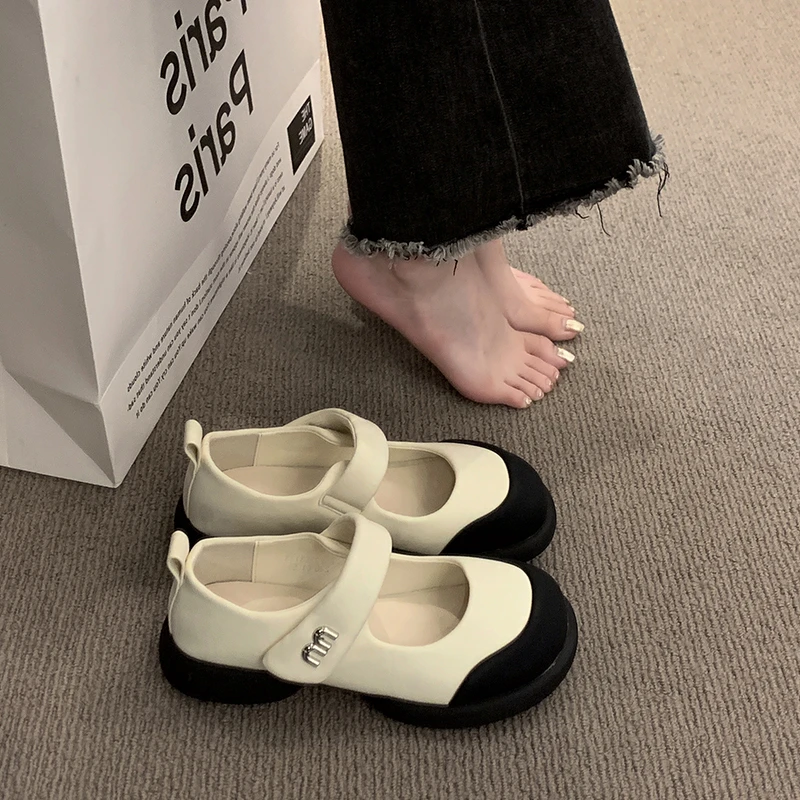 玛丽珍女鞋2023新秋季平底鞋丑萌百搭厚底法式小香风小众轻奢单鞋