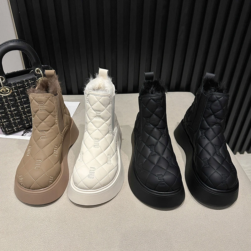 厚底雪地靴女皮毛一体2023新款冬季女鞋加绒加厚短靴防滑东北棉鞋