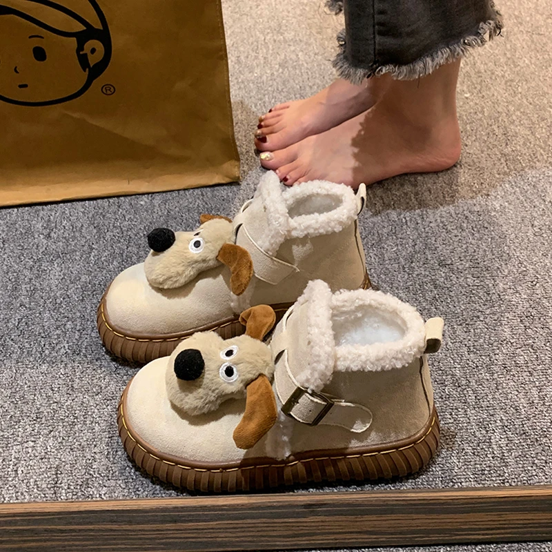 可爱小狗加绒毛毛雪地靴子女2024年冬季新款加厚保暖棉鞋防滑短靴