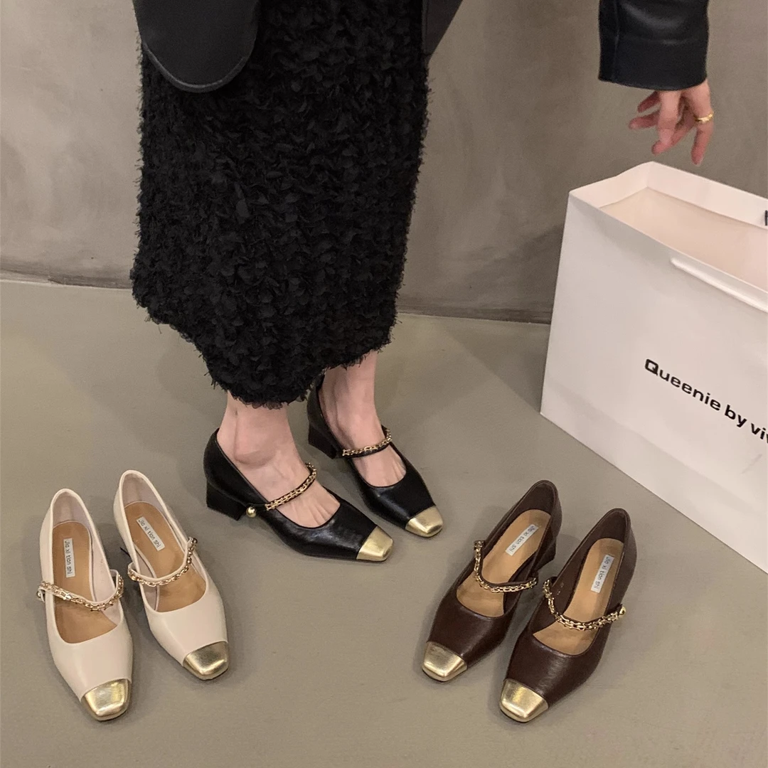 法式粗跟方头玛丽珍单鞋女鞋子2025年新款春秋季小香风气质晚晚鞋