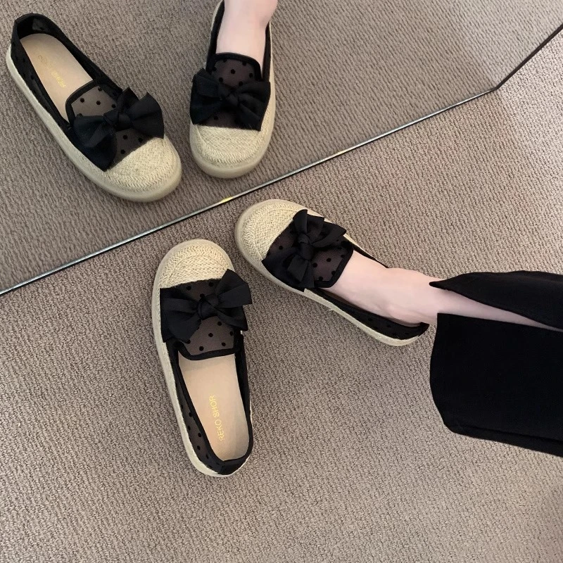 小香风单鞋女2025新款春夏季厚底透气网纱豆豆鞋渔夫一脚蹬乐福鞋