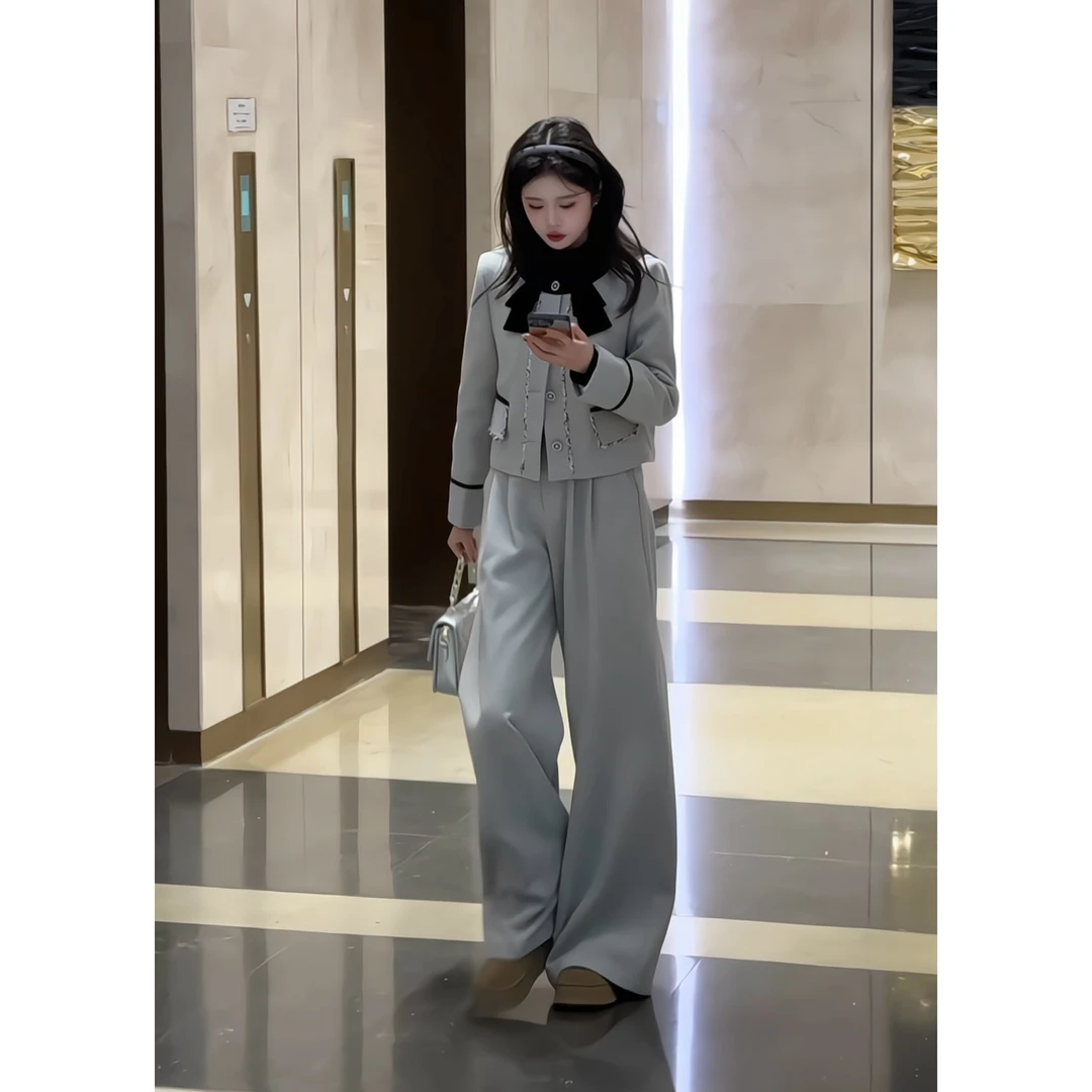 【在逃公主】小香风套装女冬季2024新款短外套阔腿裤两件套