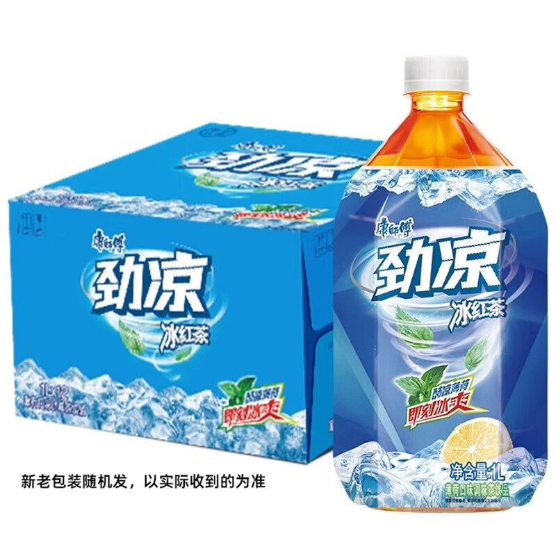 康师傅劲凉冰红茶薄荷口味1L*12瓶整箱大瓶饮料 500ml劲凉冰红茶
