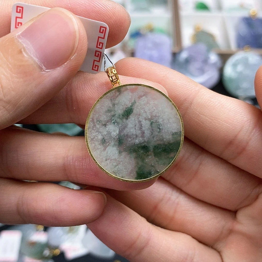翡翠颈饰18K金镶嵌翡翠赠合金链