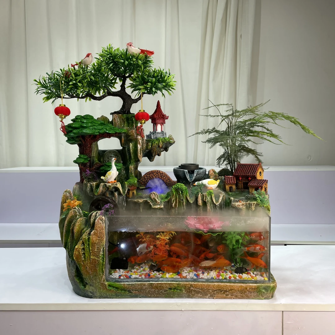 特大号带蓝牙音乐播放器假山鱼缸流水摆件造景乔迁新居开业送礼品