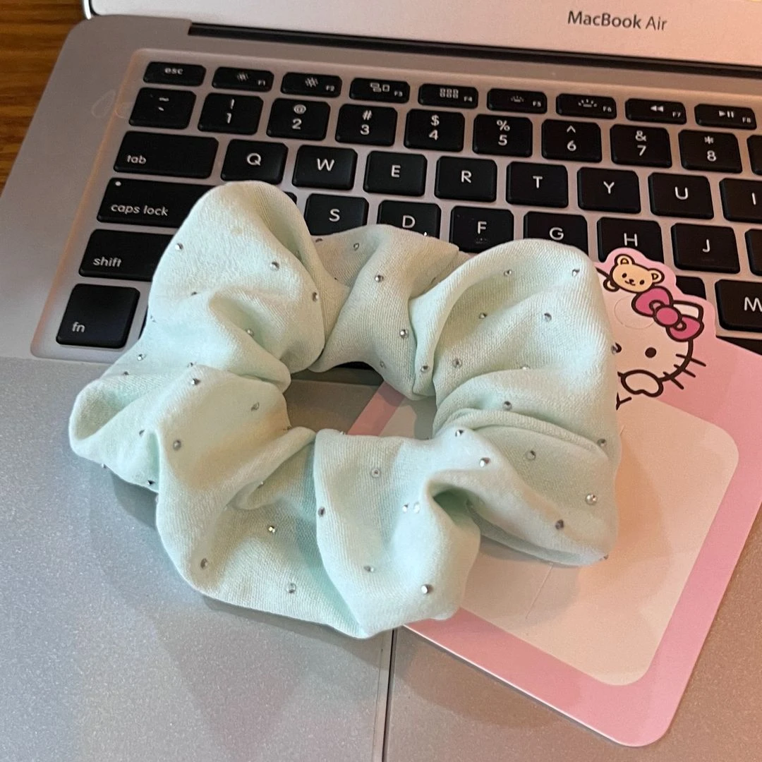 蓝绿色大肠发圈薄荷曼波发饰女扎头绳复古法式高级感温柔发绳皮筋