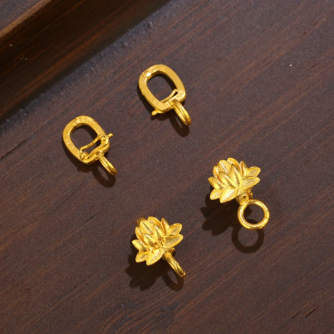 【来福工厂】18K金万能扣莲花扣双重保险防脱落吊坠手链项链搭扣