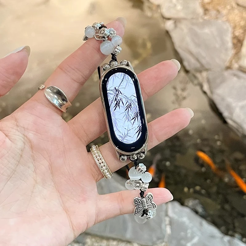 夏天金属适用小米手环987表带猫眼蝴蝶NFC手链式腕带女款新