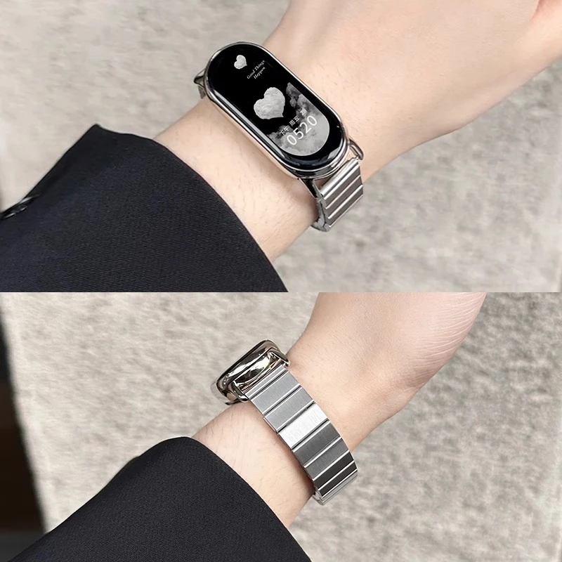 金属高级适用小米手环8表带钢带NFC版5/6/7运动腕带八代女款通用