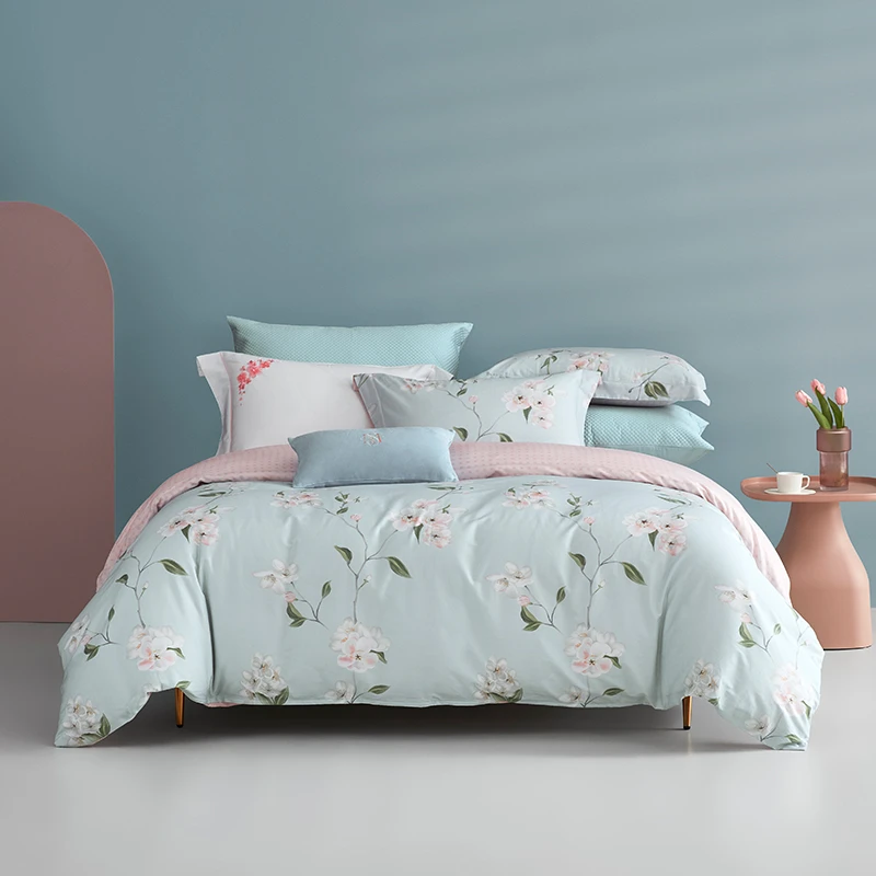 梦洁家纺 40支纯棉印花三/四件套床单套件：花绛青200×230