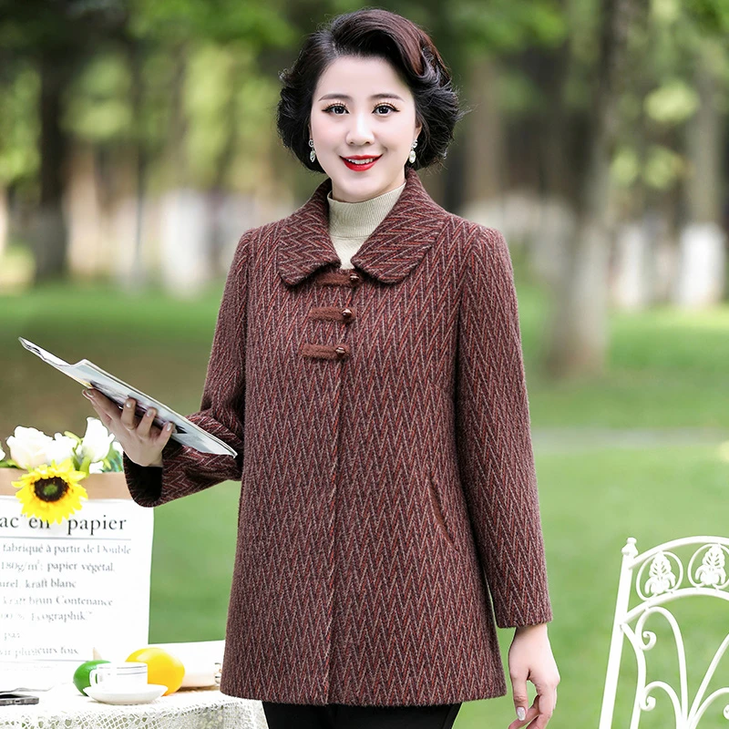 俞兆林中老年女装秋冬新款宽松保暖中长款妈妈装老年人外套D0236