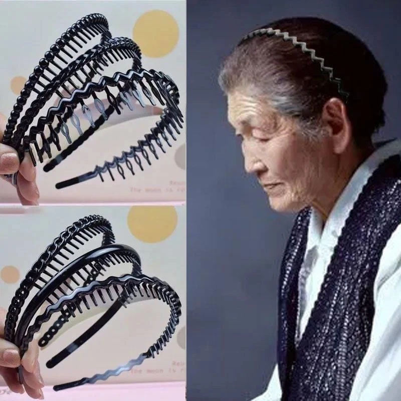 中老年人发箍带齿老人用发夹奶奶老太太老式黑色刘海发卡洗脸碎发