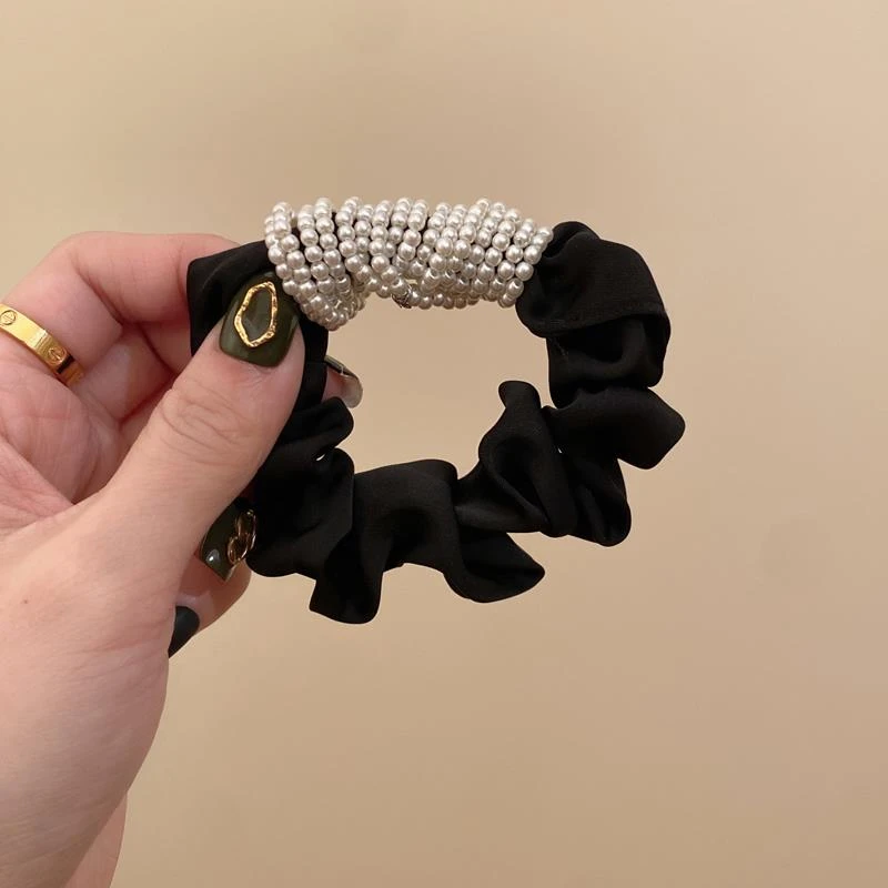 高端气质~简约仿珍珠发圈女高级感头绳24新款复古黑色大肠发圈