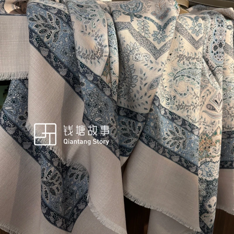 Qiantang Story/钱塘故事140丝毛-拆须LP腰果花园钻石纹羊毛围巾