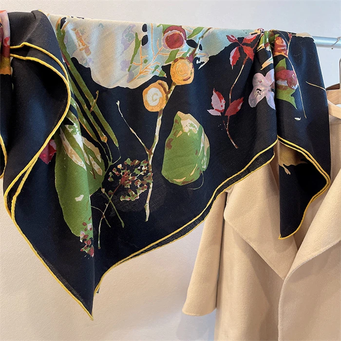 Qiantang Story/钱塘故事140丝毛-黑色款风中秋叶 140*140