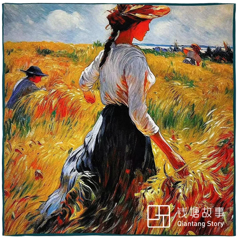 Qiantang Story/钱塘故事真丝双绉-70cm风吹麦浪桑蚕丝丝巾65*65