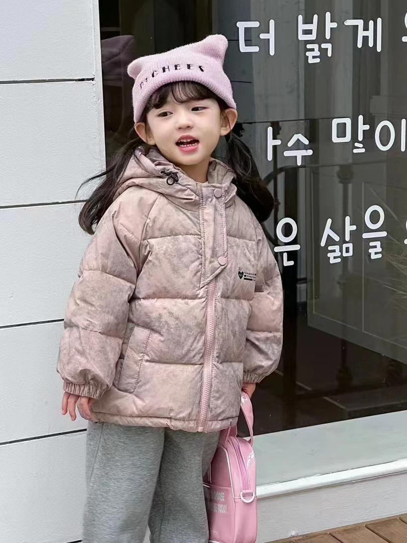 女童粉灰色时尚韩版羽绒服