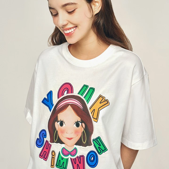 YOUK SHIM WON/陆心媛国内限定款夏季新款T恤卡通人物宽松设计师