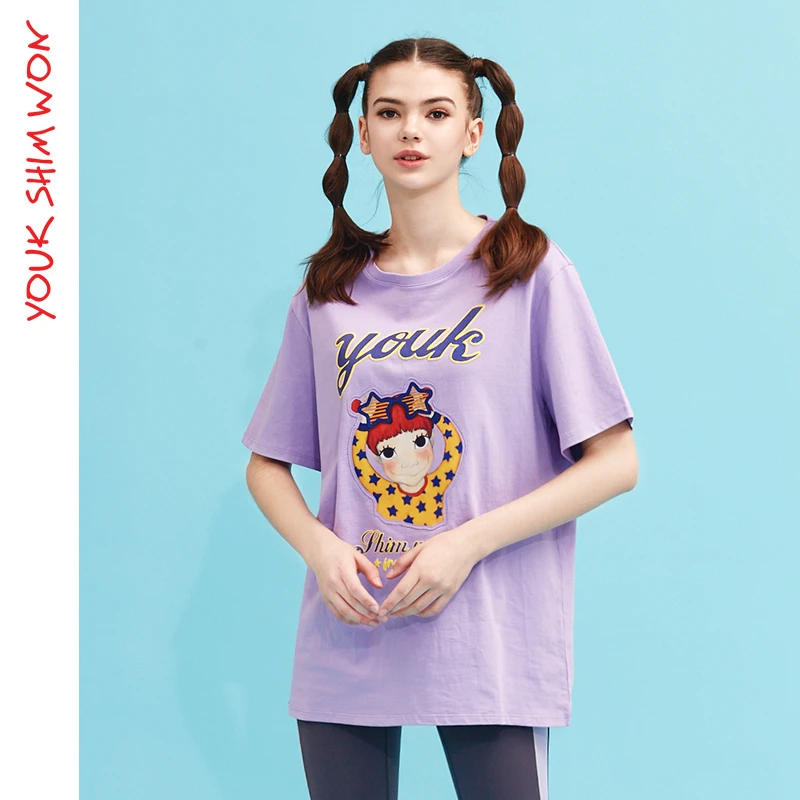 陆心媛夏季图案休闲百搭宽松女上衣短袖T恤女装