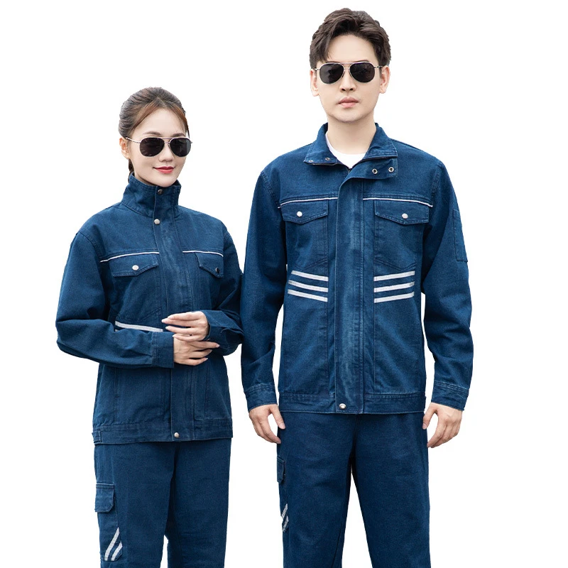 春秋工作服牛仔焊工服男加厚防烫耐磨劳保服电焊工牛仔长袖定制服