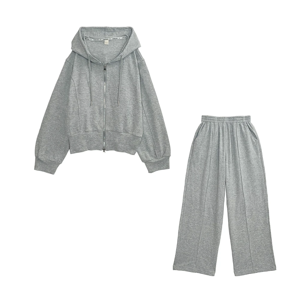 女童秋装新款灰色高级感连帽卫衣运动休闲套装时尚可爱千金两件套