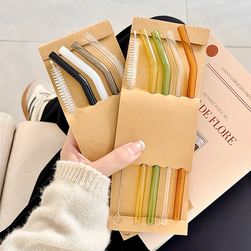 彩色透明非一次性吸管高硼硅玻璃环保耐高温家用创意产妇弯曲饮管