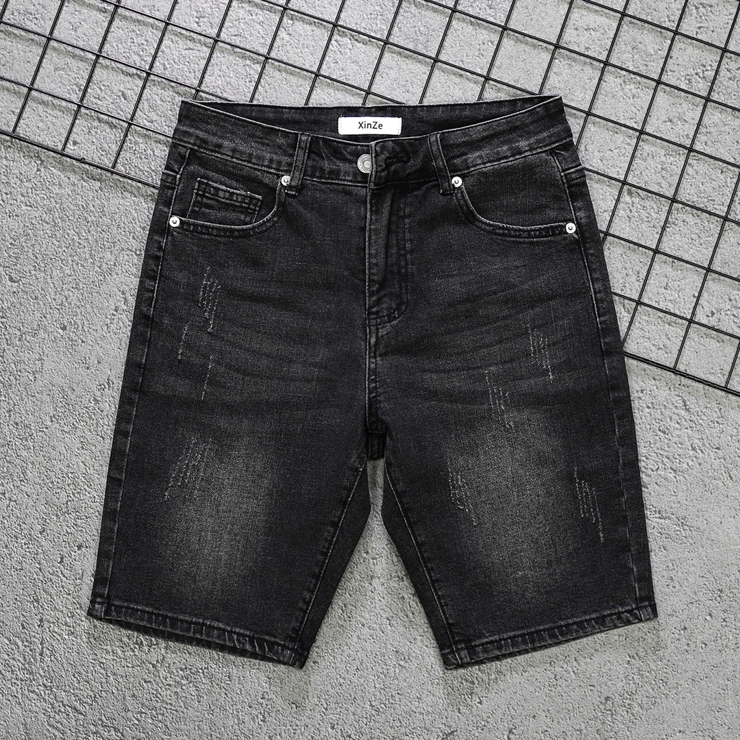 黑灰色男士短裤五分牛仔裤男款裤子夏季2025新款男士修身小脚裤