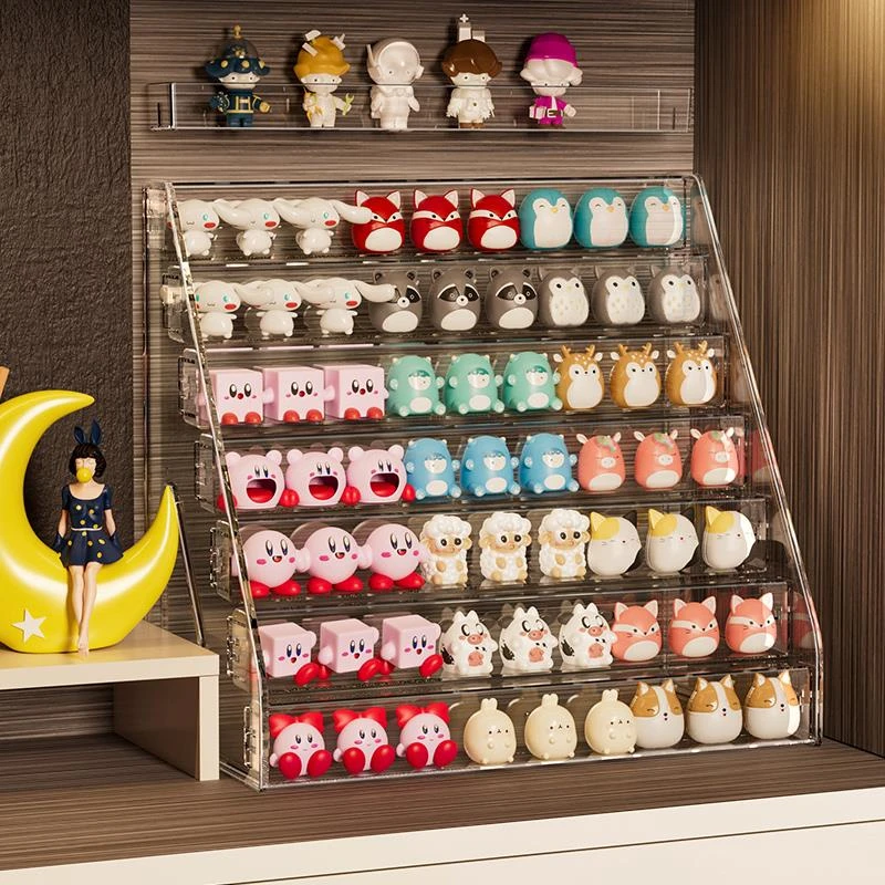 萌粒展示盒家用透明迷你盲盒架收纳乐高摆件亚克力盒手办展示柜