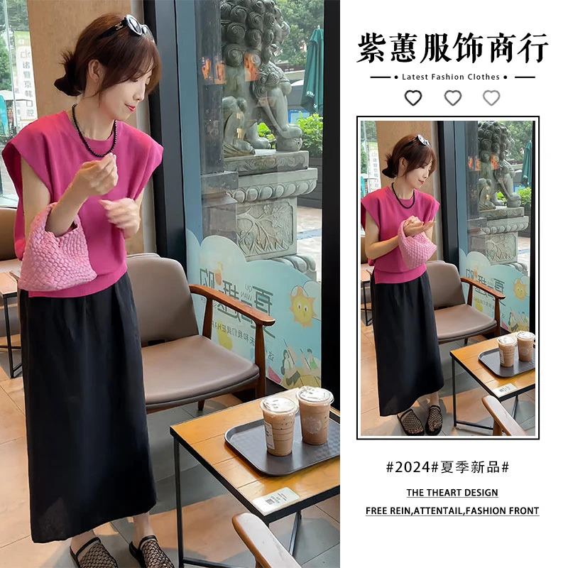 今年流行的漂亮套装设计感绑带显瘦飞飞袖针织衫百搭半身裙两件套