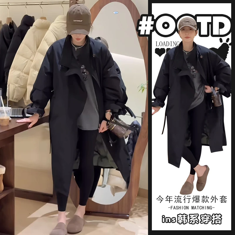 今年流行漂亮中长款风衣女秋冬新款韩系休闲上衣黑色百搭宽松外套