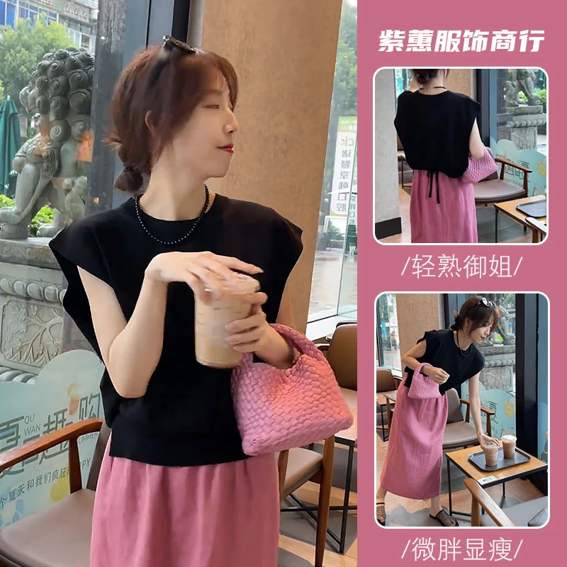 2025超火夏装搭配一整套后背绑带飞飞袖短袖t恤上衣半身裙两件套